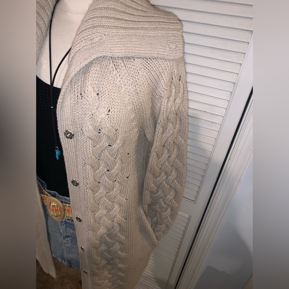 Alpaca Wool blend Cable Knit long cardigan sweater Ivory Women’s size Medium - Picture 3 of 10